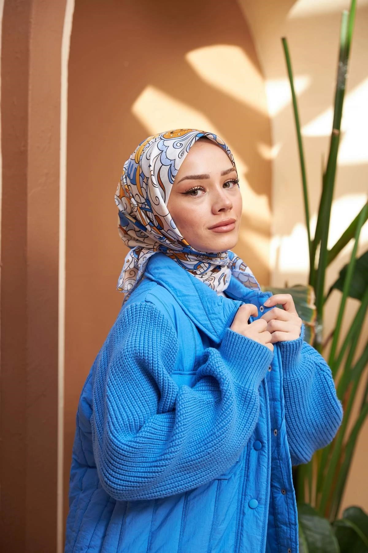 Colorday Melodi Soft Eşarp Mavi Beyaz 1153-08