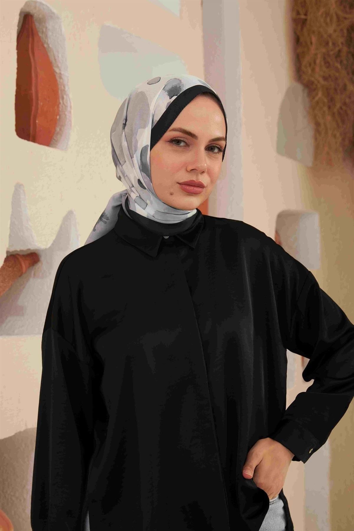 Comfort Flowers Şal Siyah Gri 3027-09