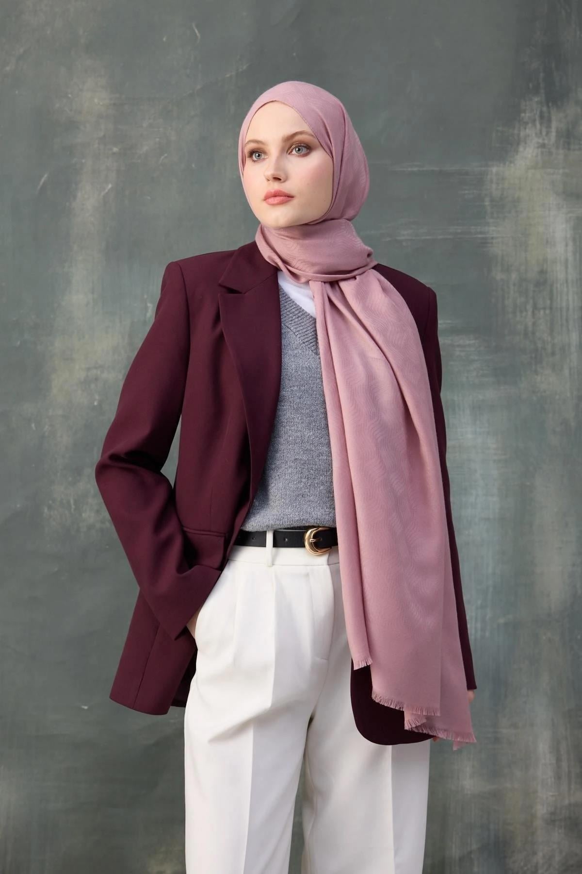 Dalga Desen Pamuk Jakar Şal Pembe 8010-17