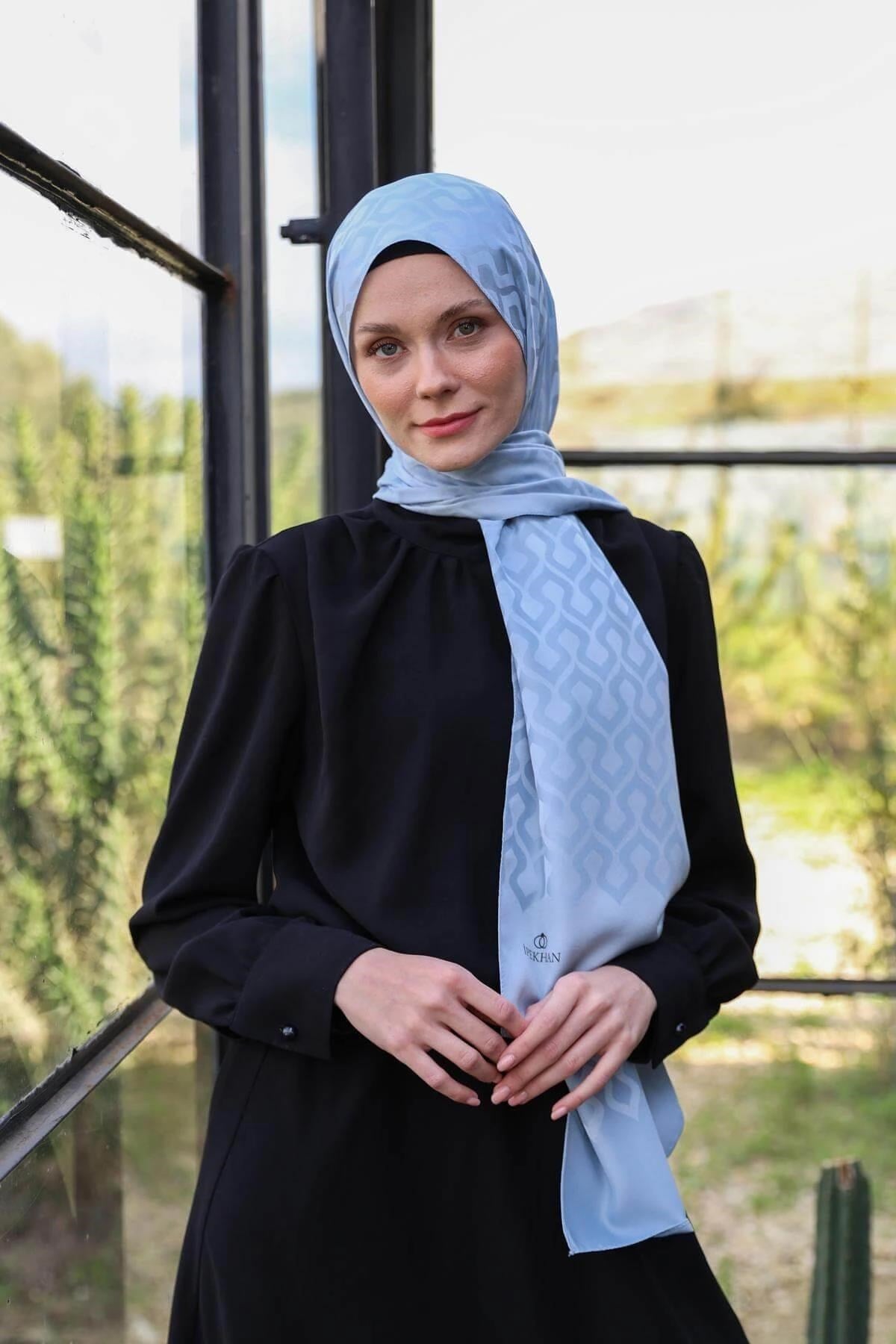 Damla Desen İpeksi Jakar Şal Buz Mavisi 9012-05