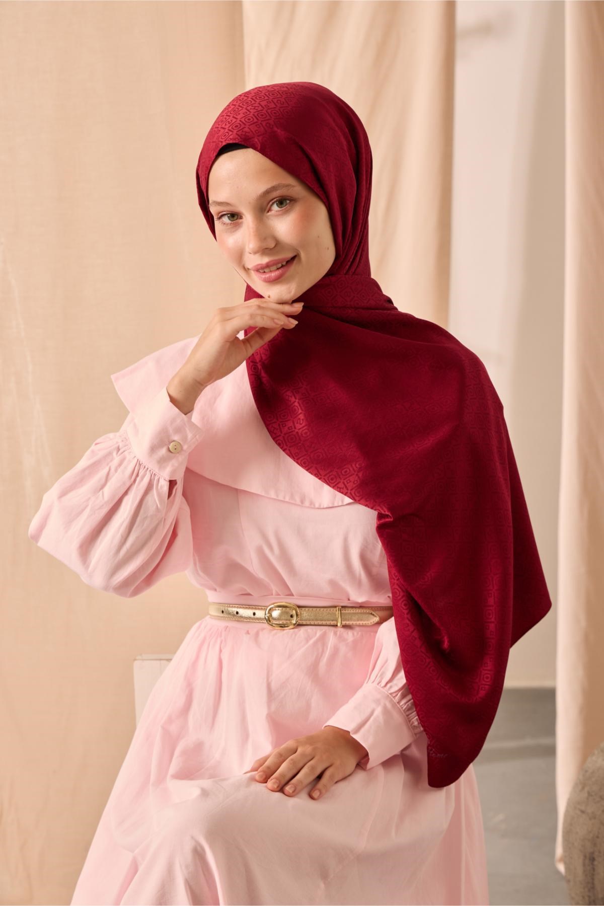 Deluxe Şal Bordo Jakarlı Tok Duruşlu Viskon Karışımlı 75x190