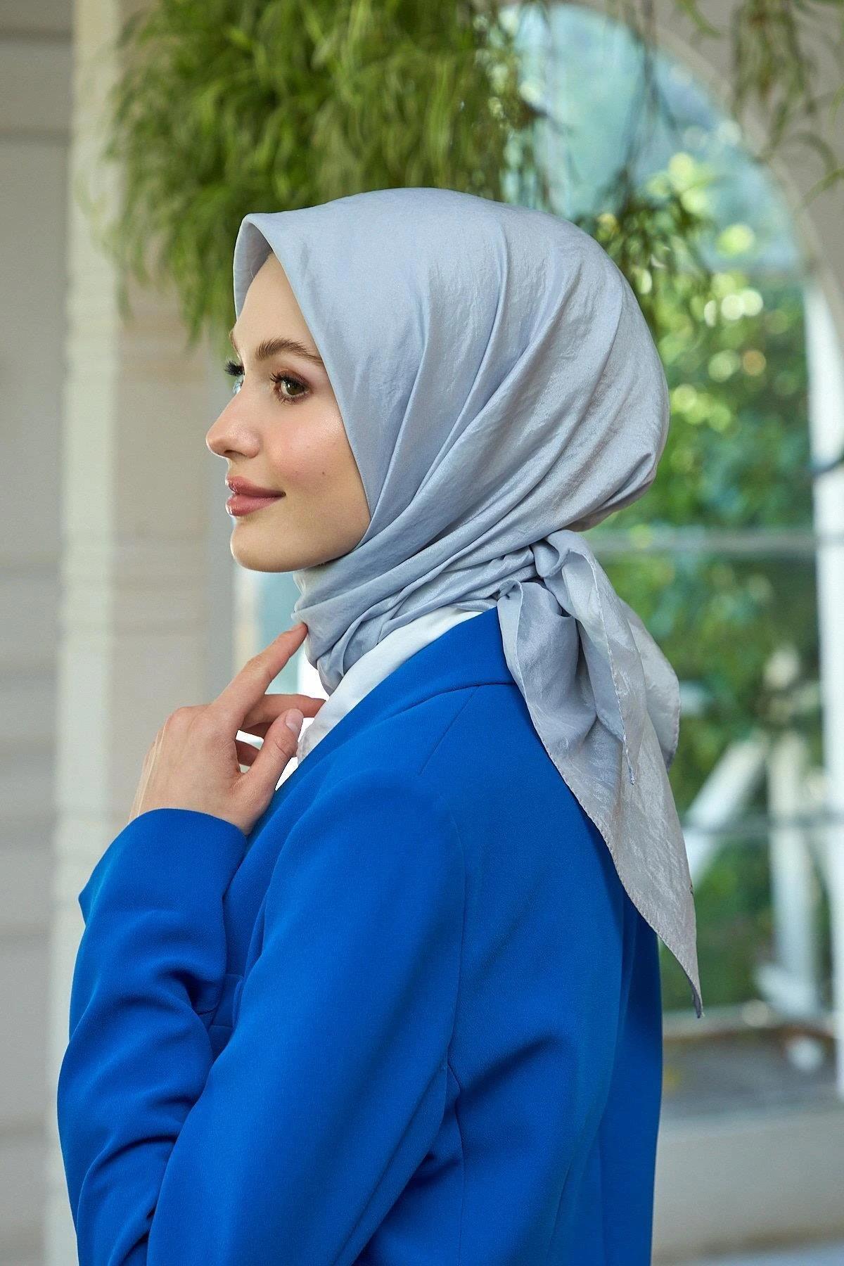 Düz Desen Vual Eşarp Gri Vual İpek Eşarp - 10100-05