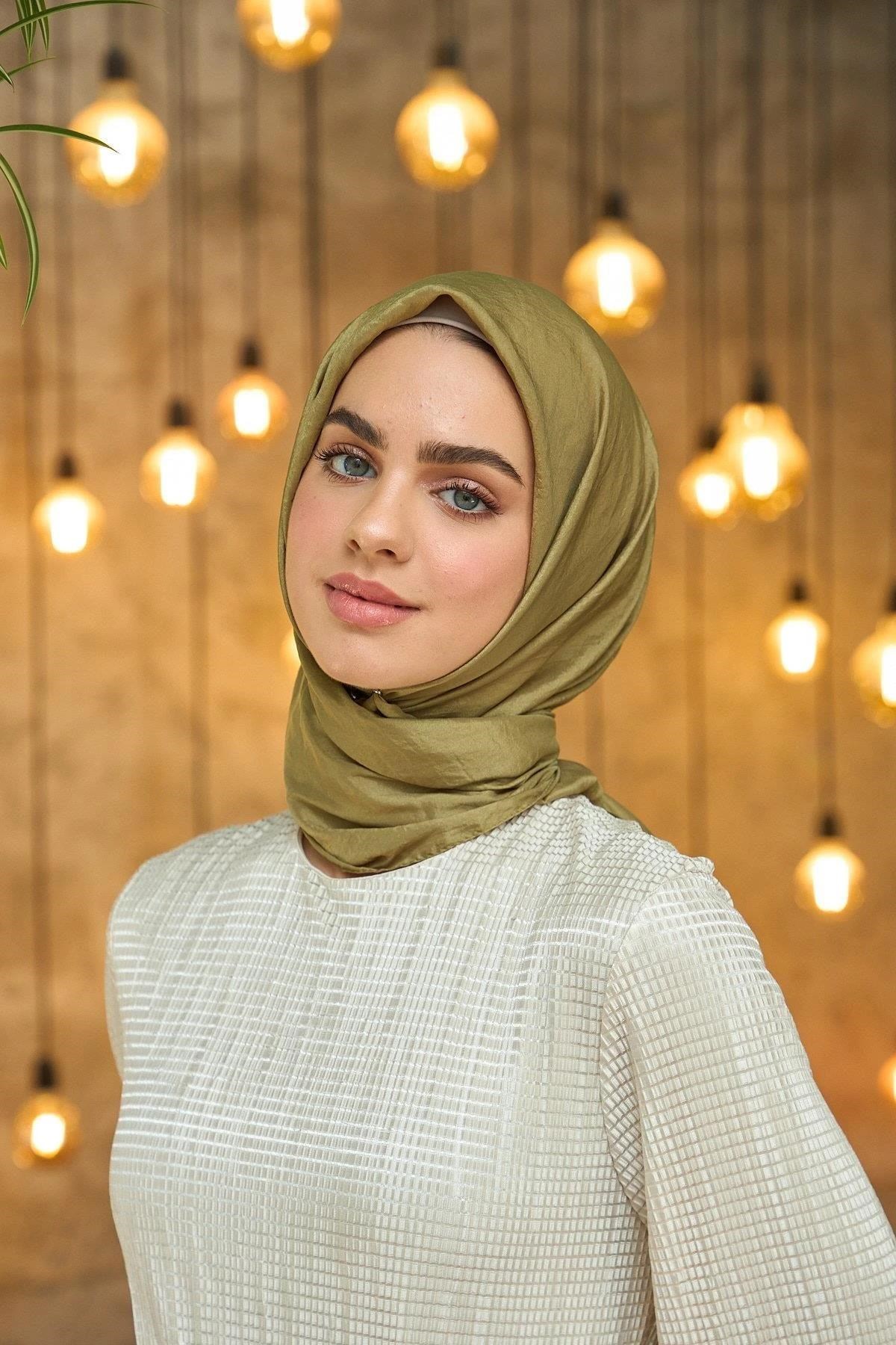 Düz Desen Vual Eşarp Zeytuni Vual İpek Eşarp - 10100-33