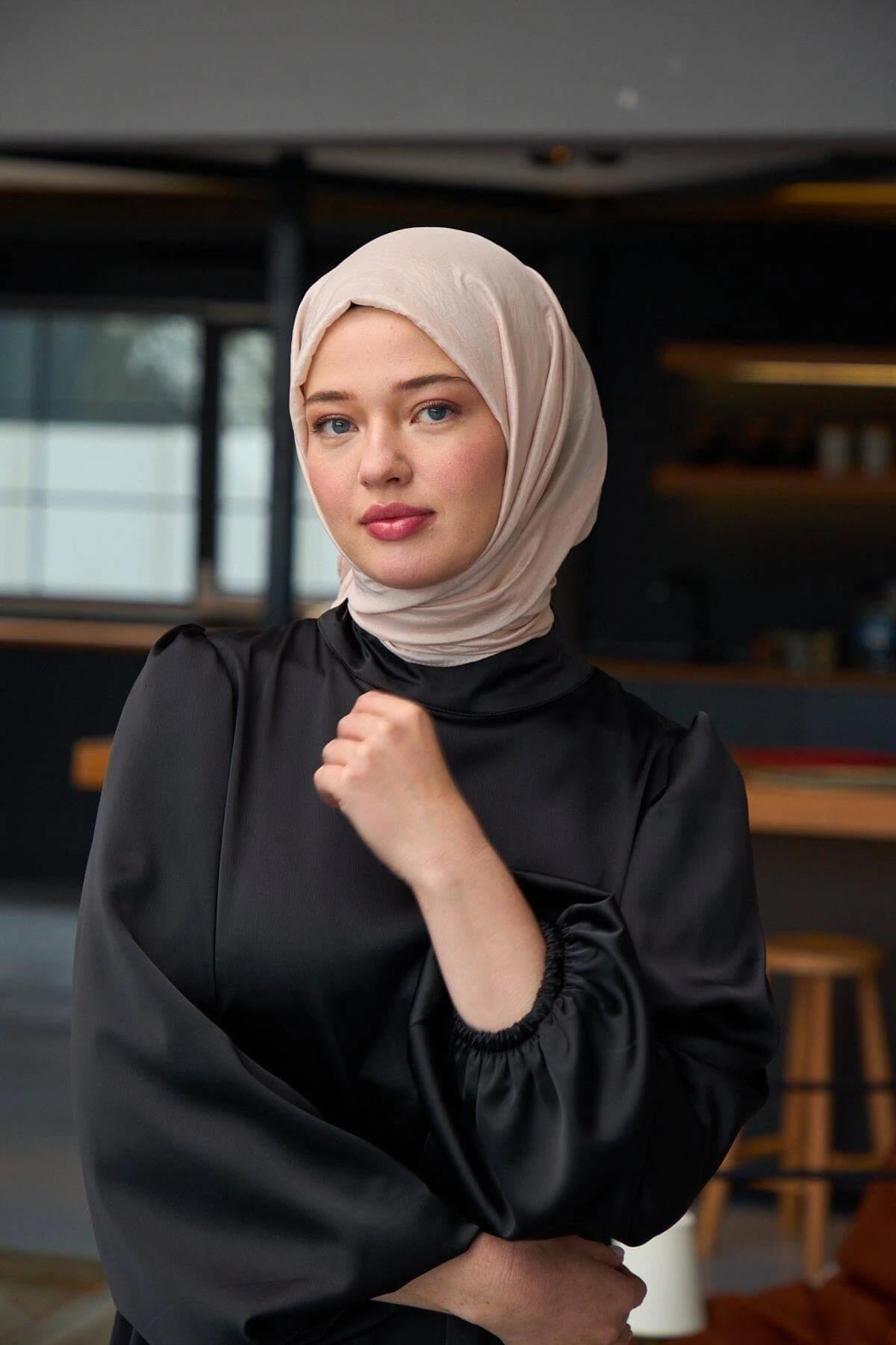 Düz Desen Vual Şal Pudra Pembe Vual İpek Şal - 9800-37