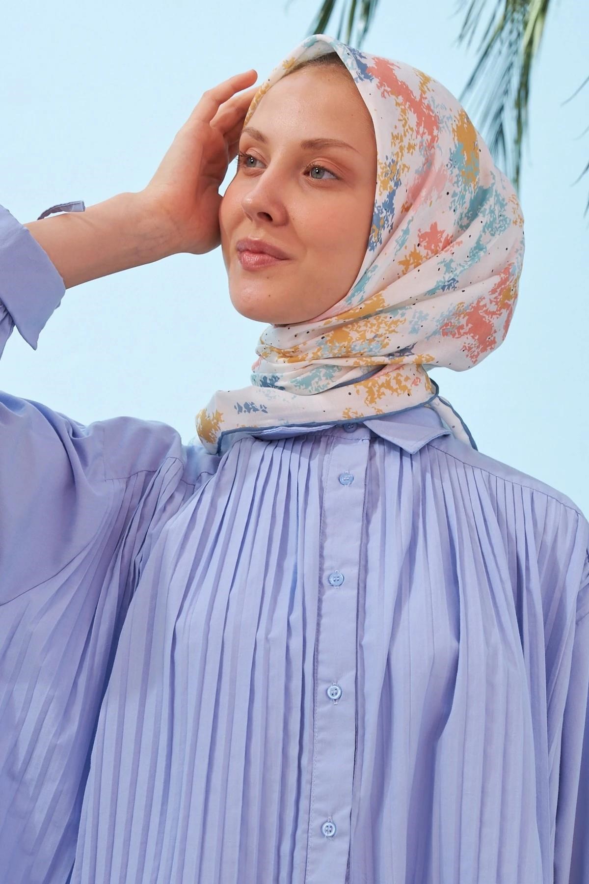 Ebru Beyaz Pamuk Viskon Eşarp