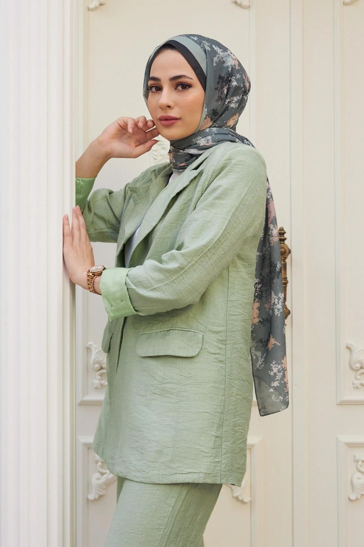 Ebru Pamuk Viskon Şal Haki