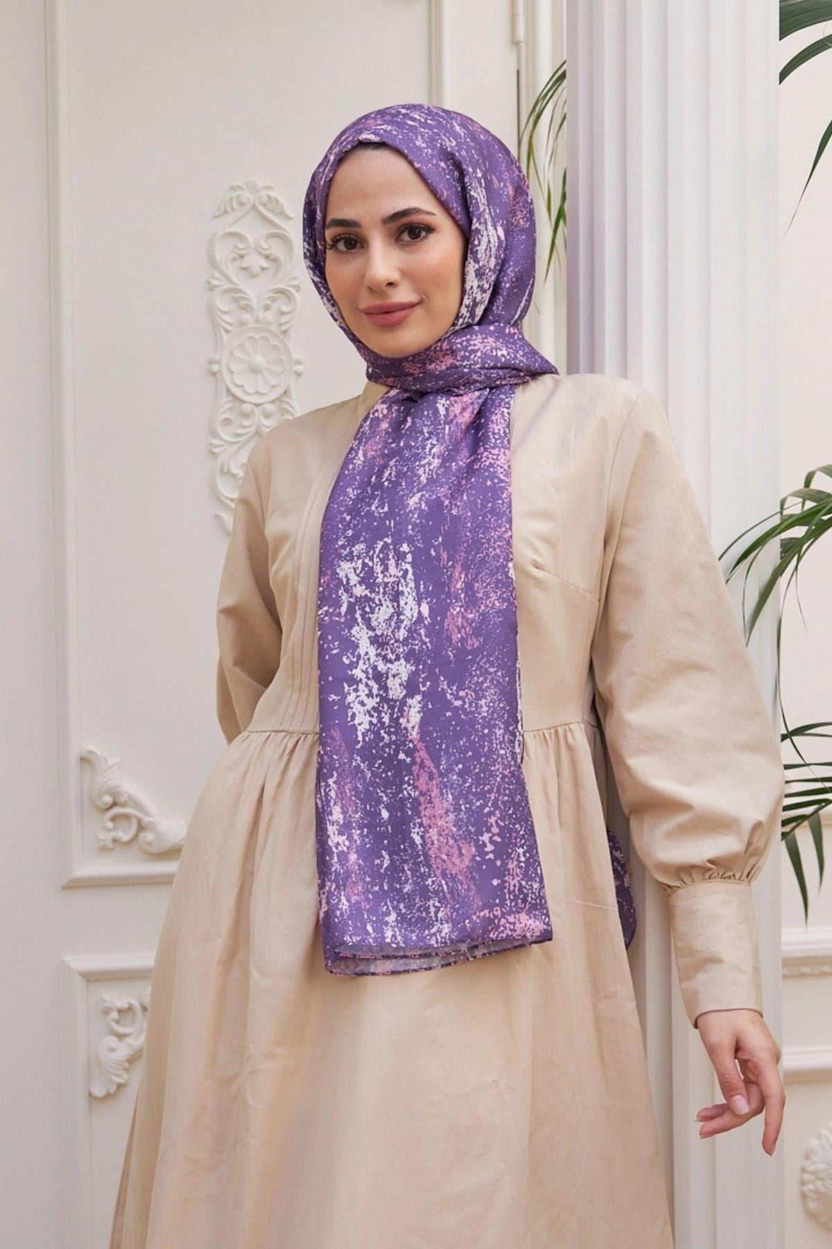 Ebru Pamuk Viskon Şal Mor