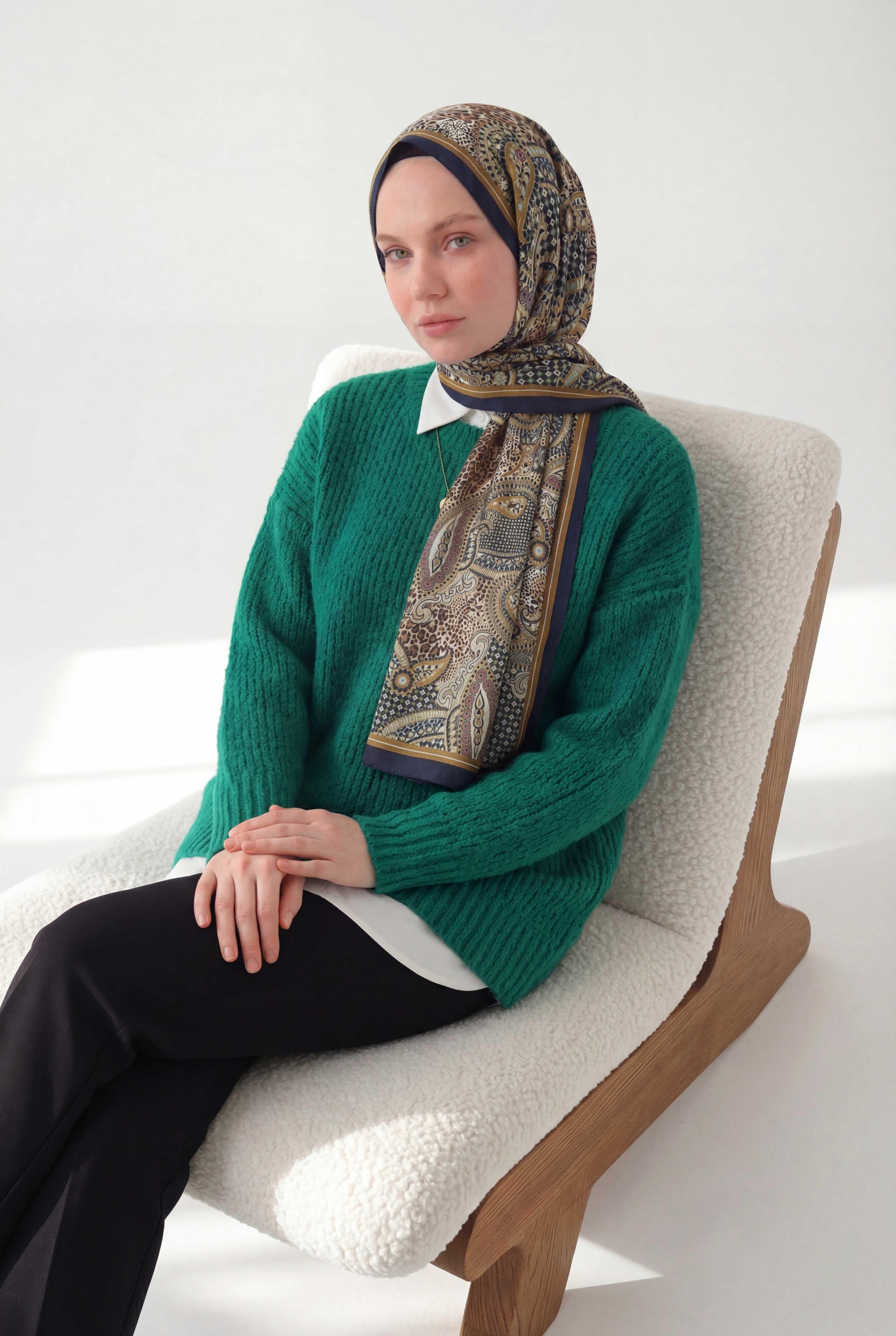 Etnik Desen Gece Mavisi 75X195 Soft Şal