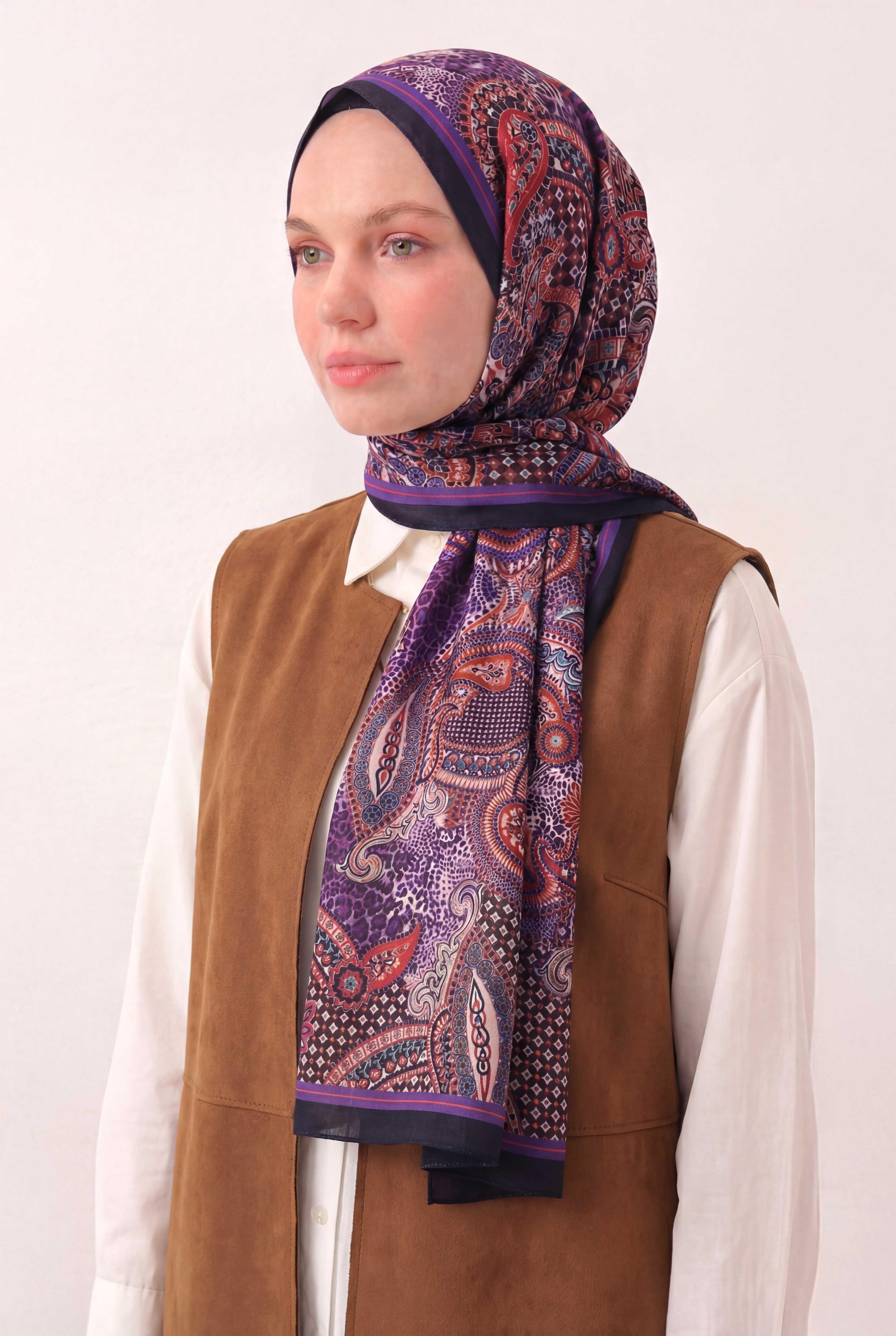 Etnik Desen Koyu Lacivert  75X195 Soft Şal
