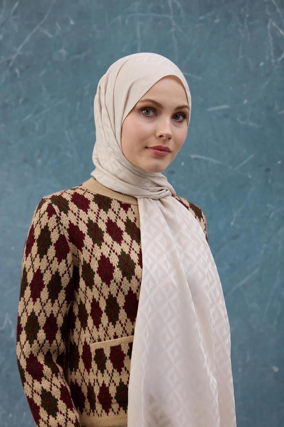 Fall Winter İpeksi Jakar Şal Ekru 9019-27