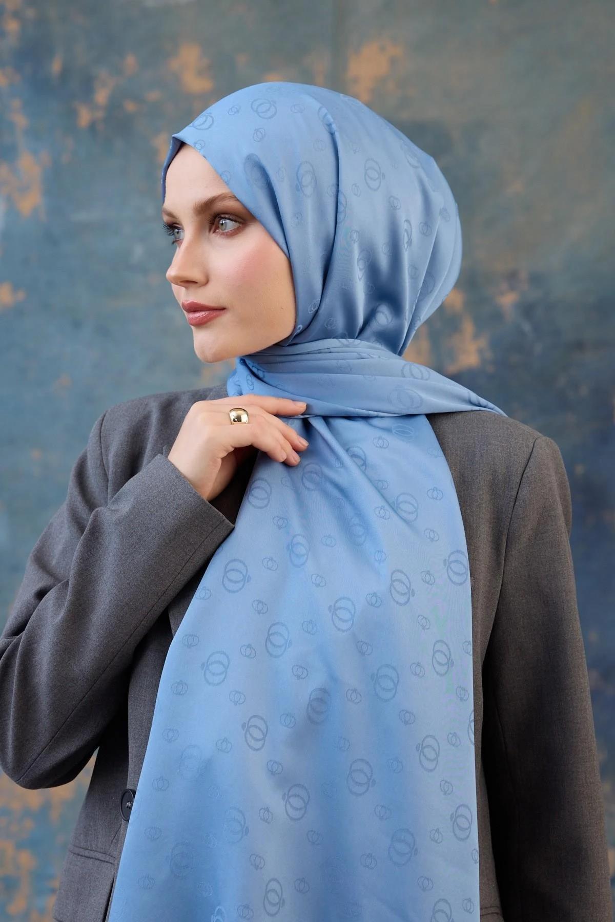 Fall Winter İpeksi Jakar Şal İndigo Mavi 9018-14