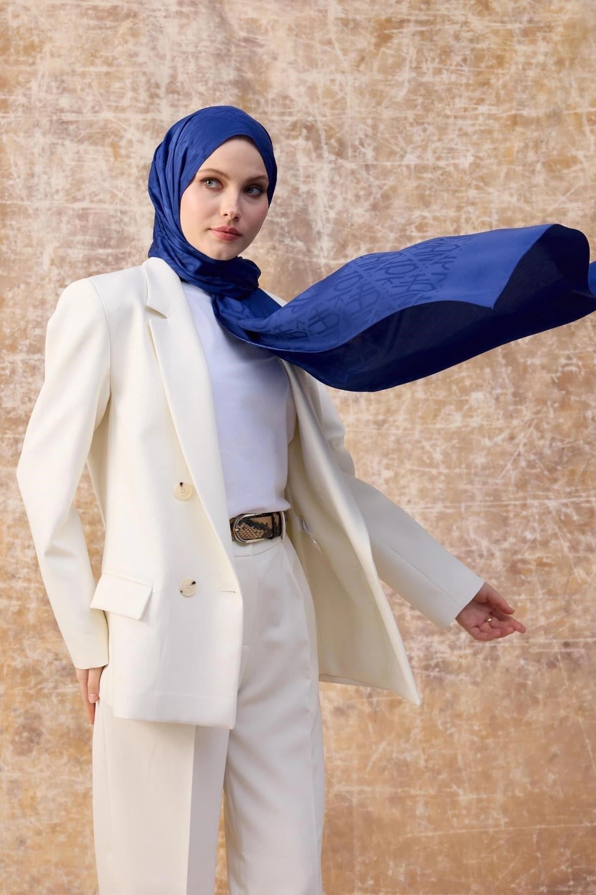 Fall Winter İpeksi Jakar Şal Mavi 9020-05