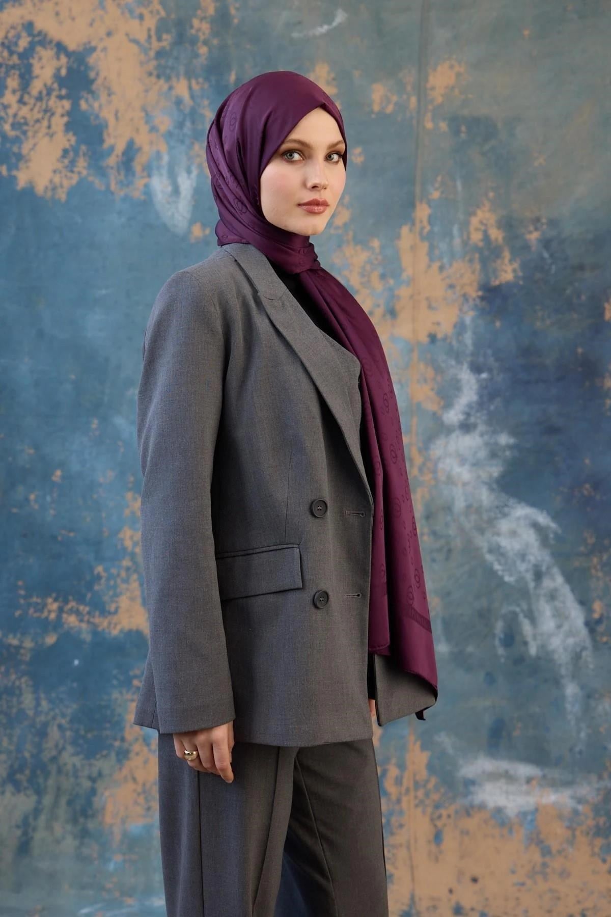 Fall Winter İpeksi Jakar Şal Mürdüm 9018-11
