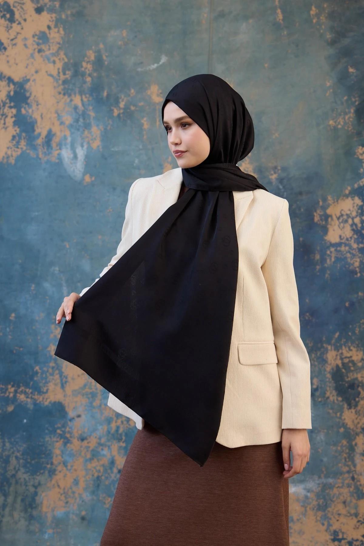 Fall Winter İpeksi Jakar Şal Siyah 9018-06