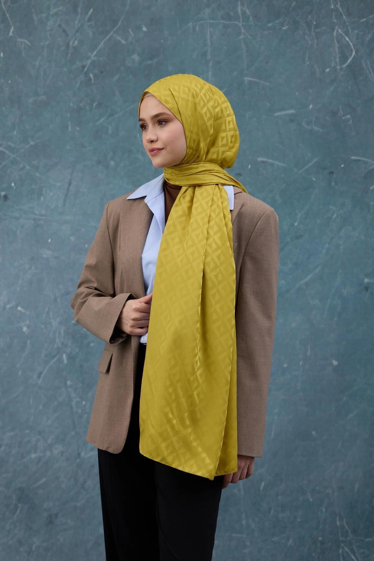 Fall Winter İpeksi Jakar Şal Yağ Yeşili 9019-04