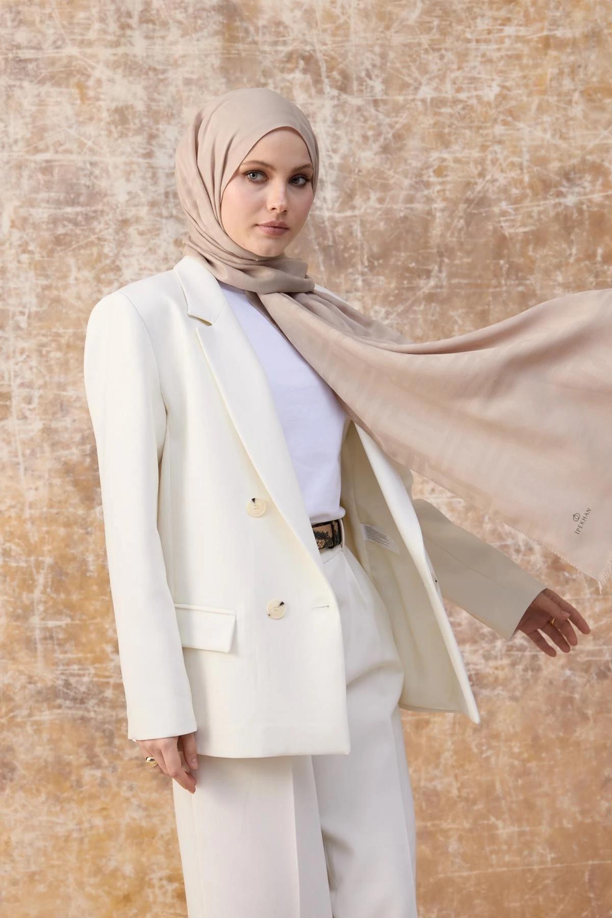 Fendi Desen Pamuk Jakar Şal Bej 8009-27