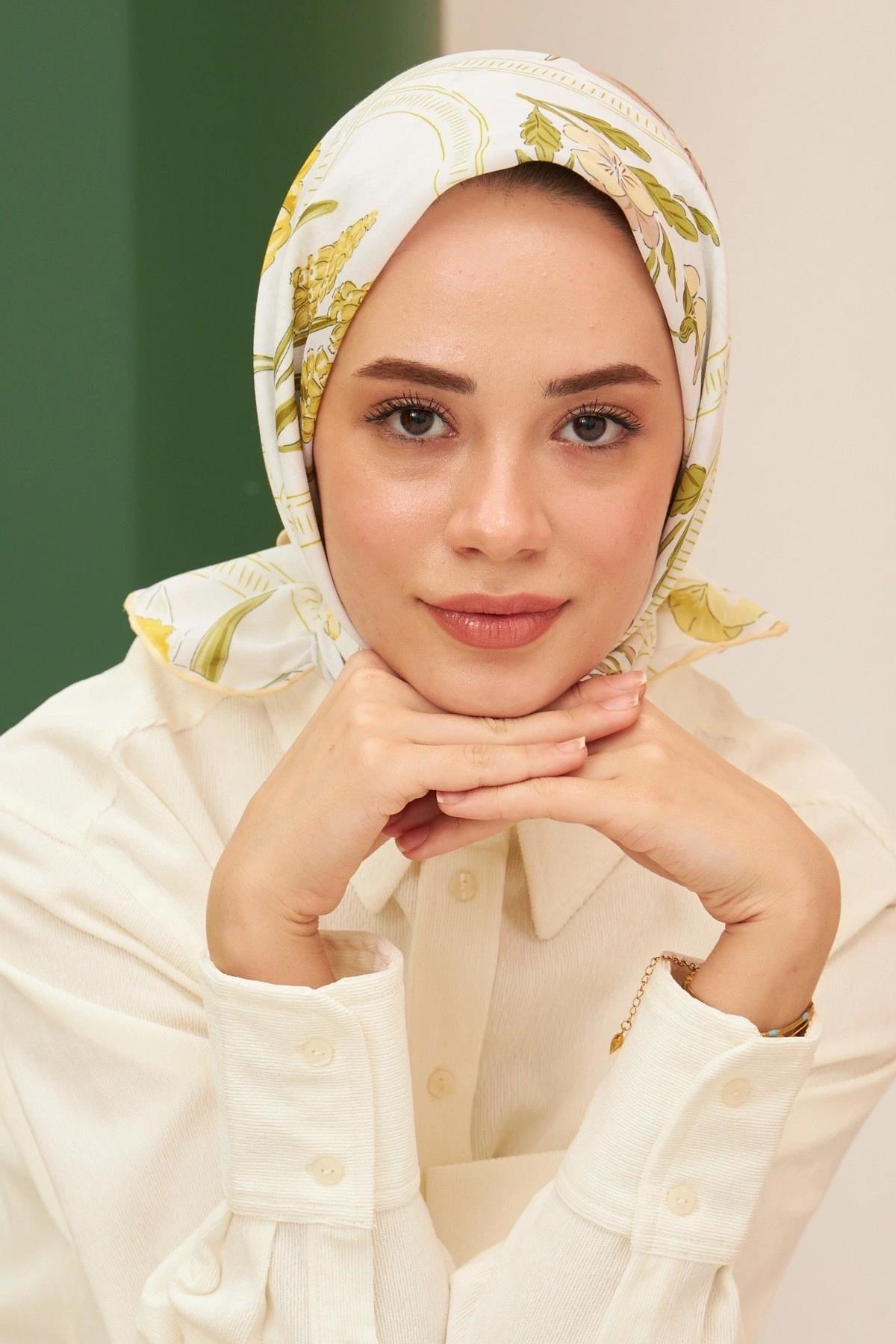 Firethorn Sarı Pamuk Viskon Eşarp Modeli