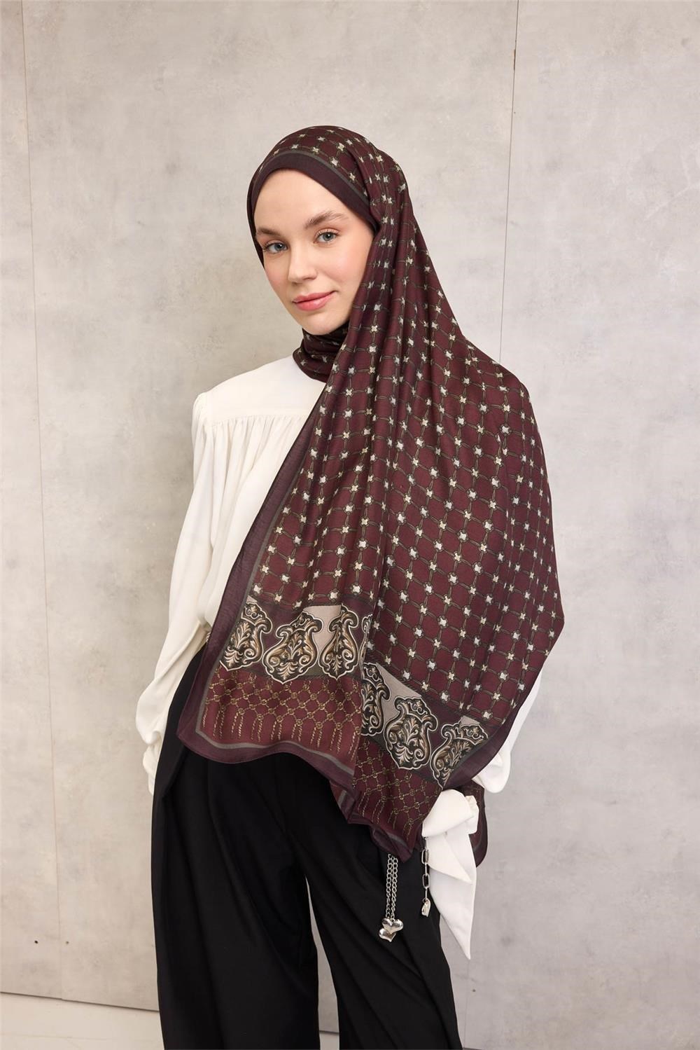 Floş Viskon Organik Şal Bordo Halat Desenli Tok Duruşlu 75x195