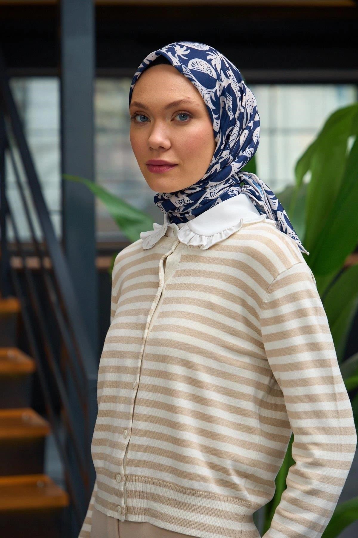 Harmony Collection Soft Eşarp Gece Mavi Beyaz 1182-05