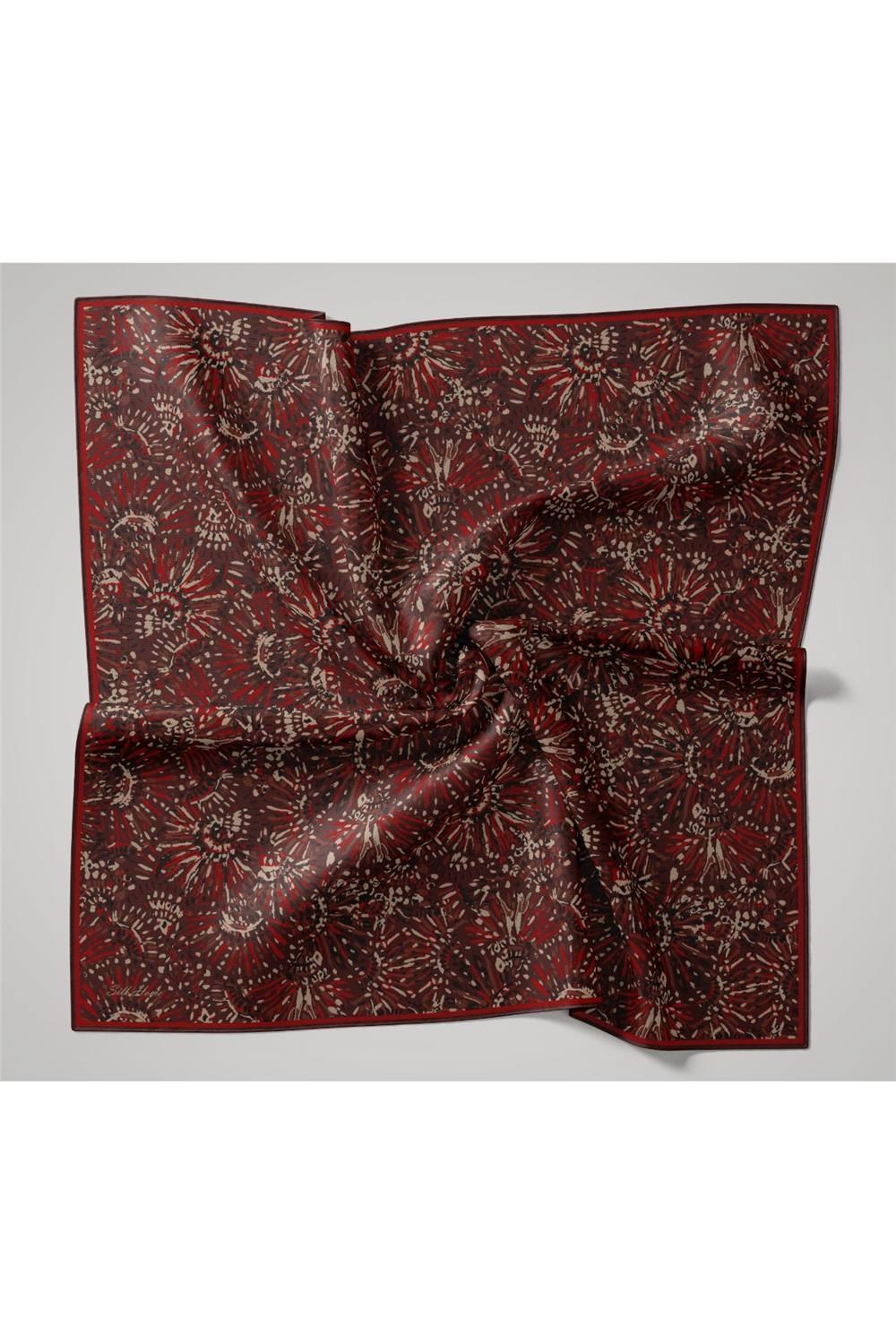 İnce Pamuk Soft Eşarp Bordo-Krem Desenli Kaymaz Dokulu Tok Duruşlu 90x90