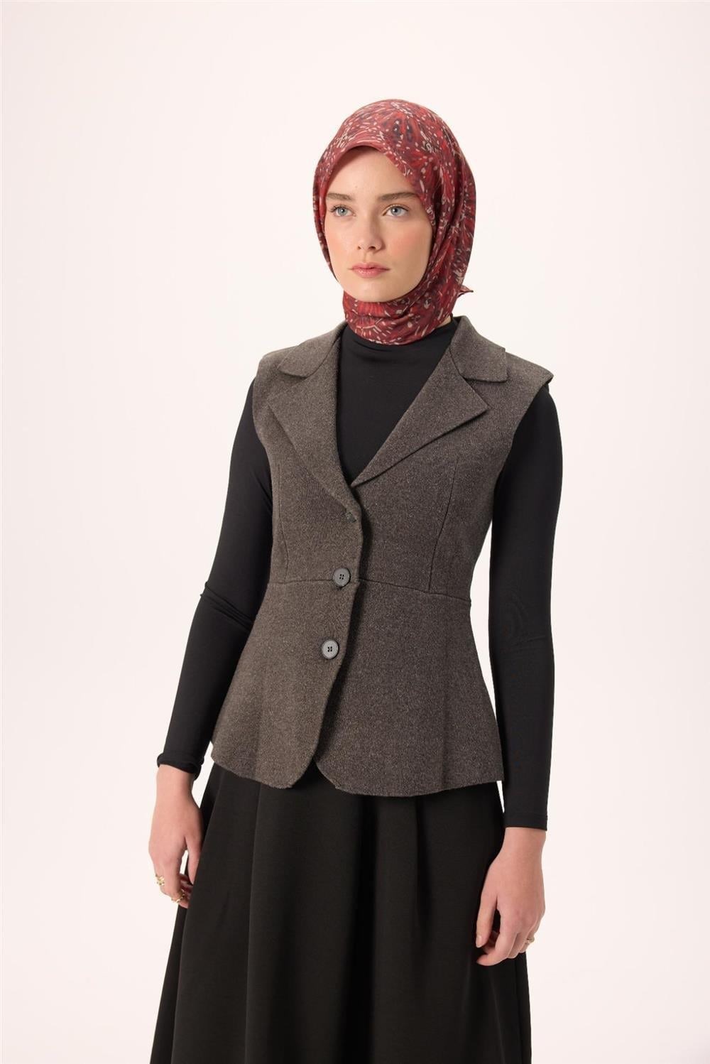 İnce Pamuk Soft Eşarp Bordo-Krem Desenli Kaymaz Dokulu Tok Duruşlu 90x90