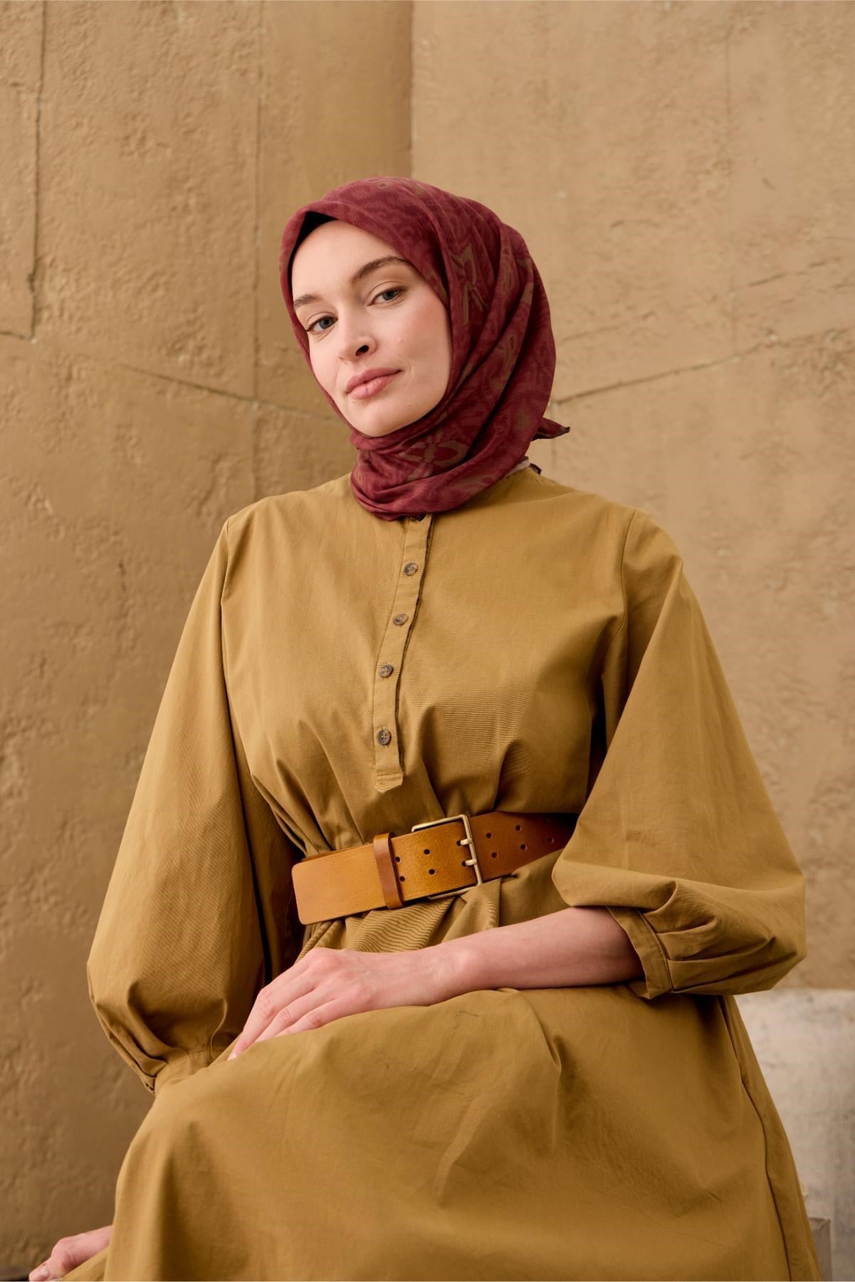 İnce Pamuk Soft Eşarp Bordo-Olive-Soluk Bordo Desenli Nefes Alan Tok Duruşlu 90x90