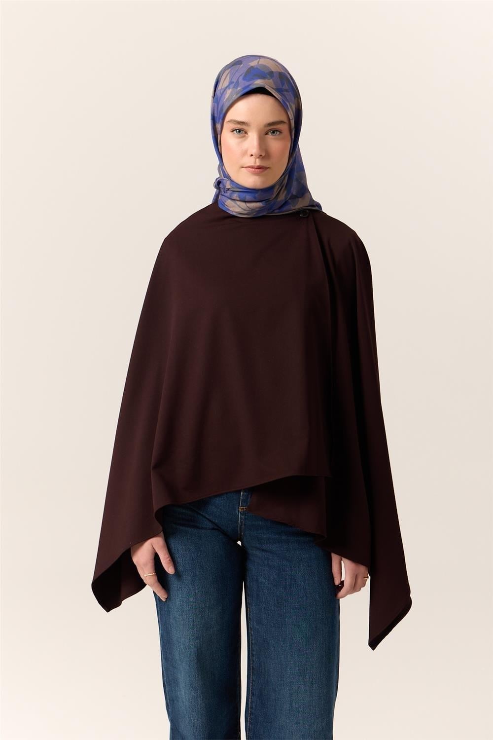 İnce Pamuk Soft Eşarp Civit-Eflatun Desenli Nefes Alan Tok Duruşlu 90x90