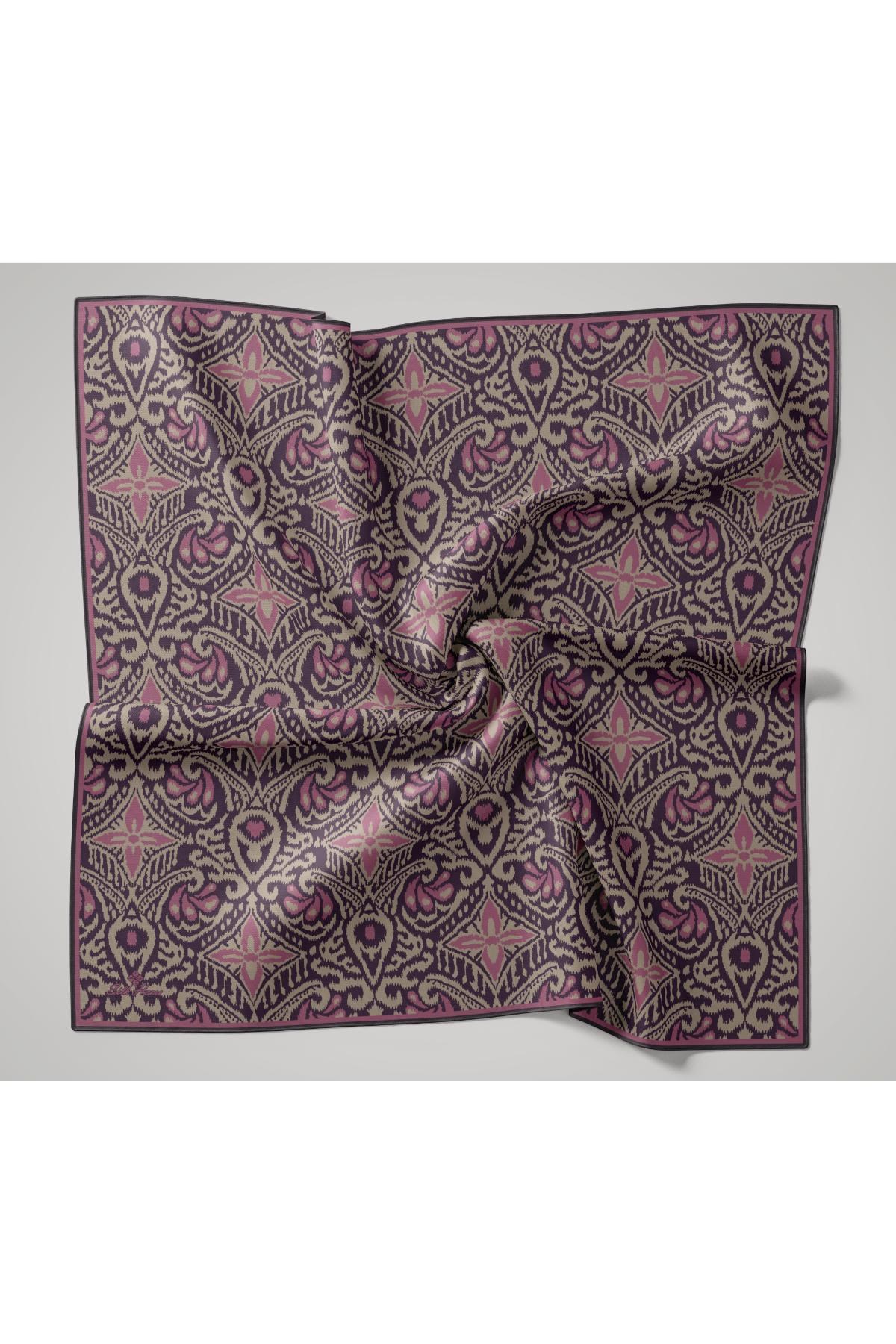 İnce Pamuk Soft Eşarp Funda-Pembe-Taş Desenli Nefes Alan Tok Duruşlu 90x90