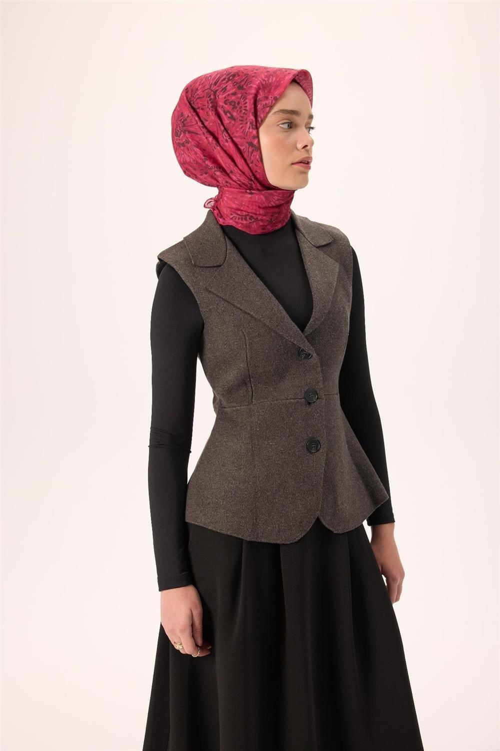 İnce Pamuk Soft Eşarp Fuşya-Bordo Desenli Kaymaz Dokulu Tok Duruşlu 90x90