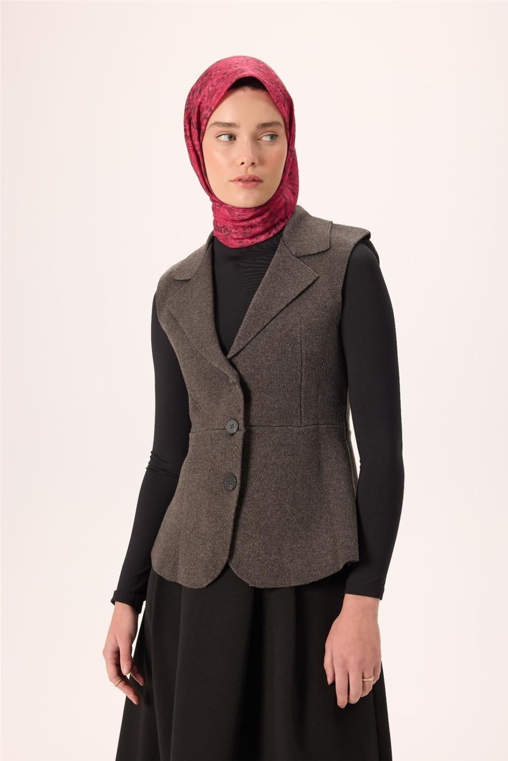 İnce Pamuk Soft Eşarp Fuşya-Bordo Desenli Kaymaz Dokulu Tok Duruşlu 90x90