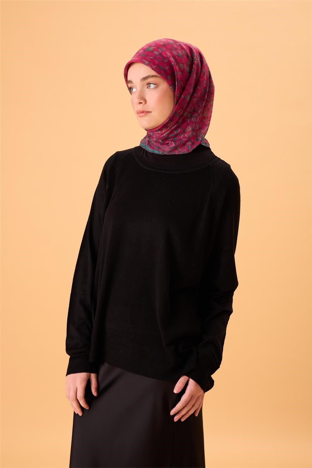 İnce Pamuk Soft Eşarp Fuşya-Koyu Vizon-Yeşil-Zümrüt-Gül Kurusu Desenli Nefes Alan Kaymaz Dokulu 90x90