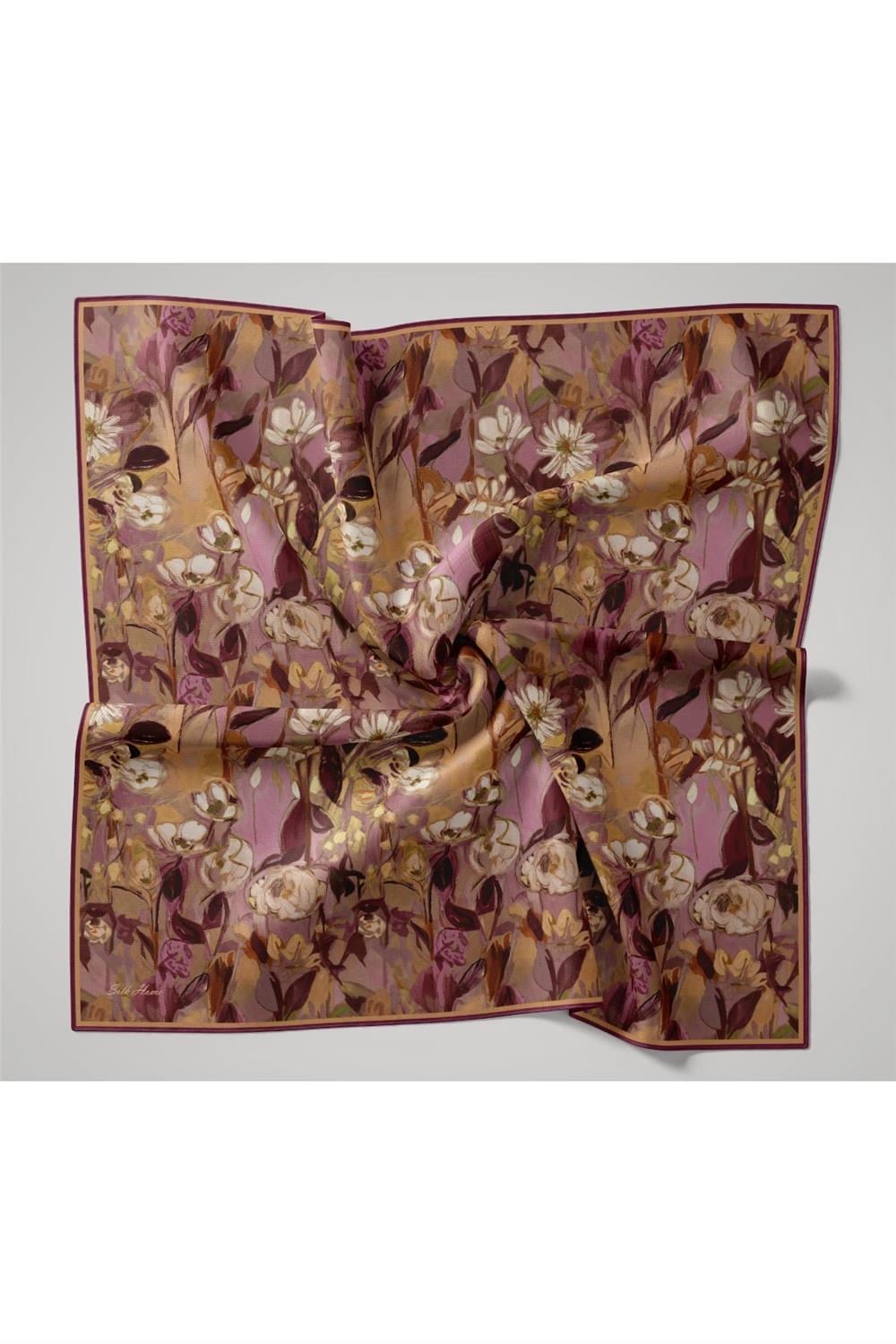 İnce Pamuk Soft Eşarp Fuşya-Pembe Desenli Kaymaz Dokulu Tok Duruşlu 90x90