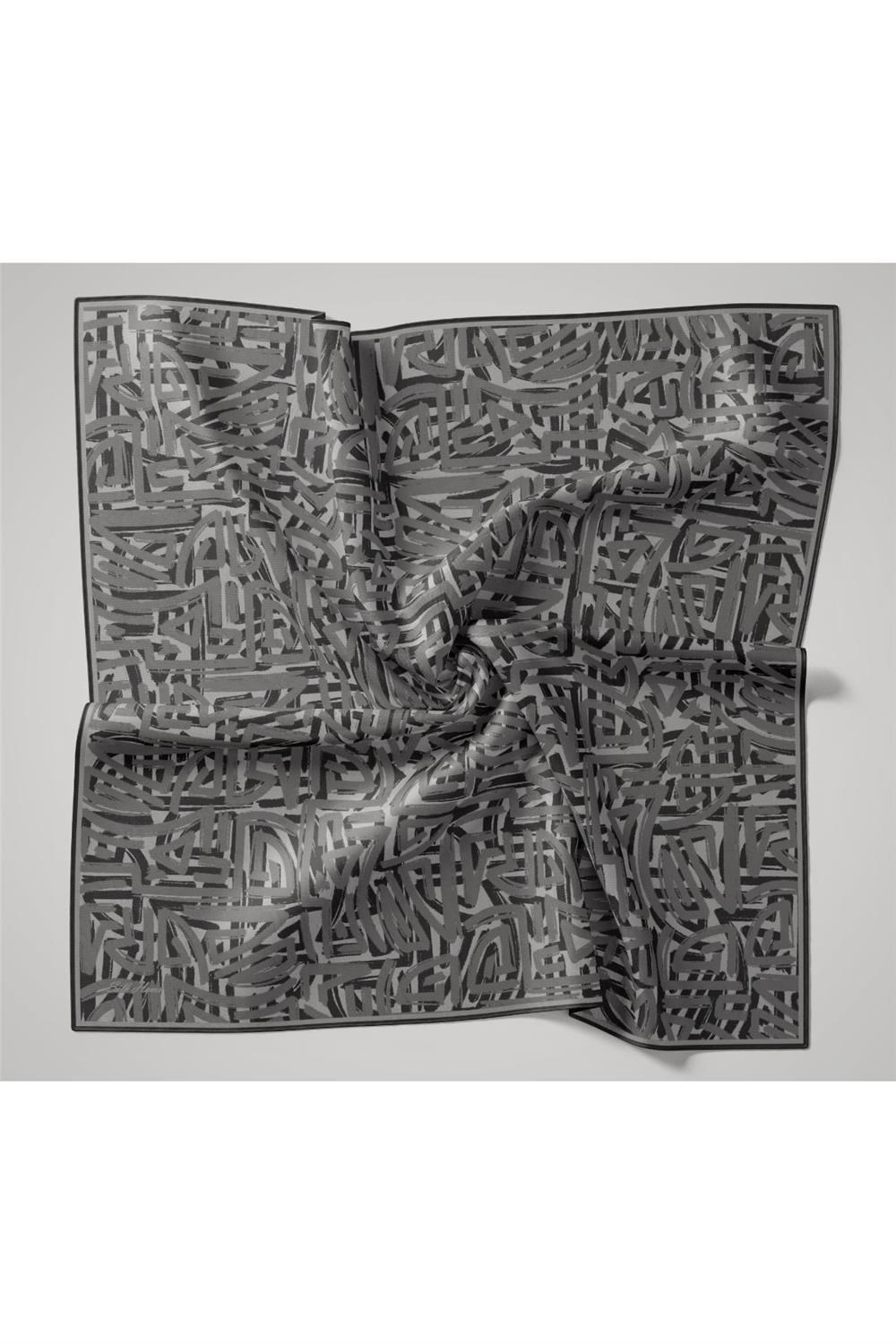 İnce Pamuk Soft Eşarp Gümüş-Gri Füme Desenli Nefes Alan Tok Duruşlu 90x90