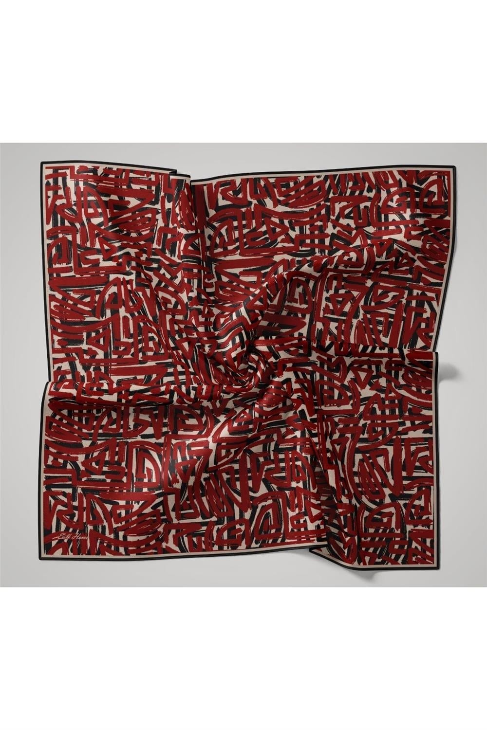 İnce Pamuk Soft Eşarp Krem Kırmızı Siyah Desenli Nefes Alan 90x90