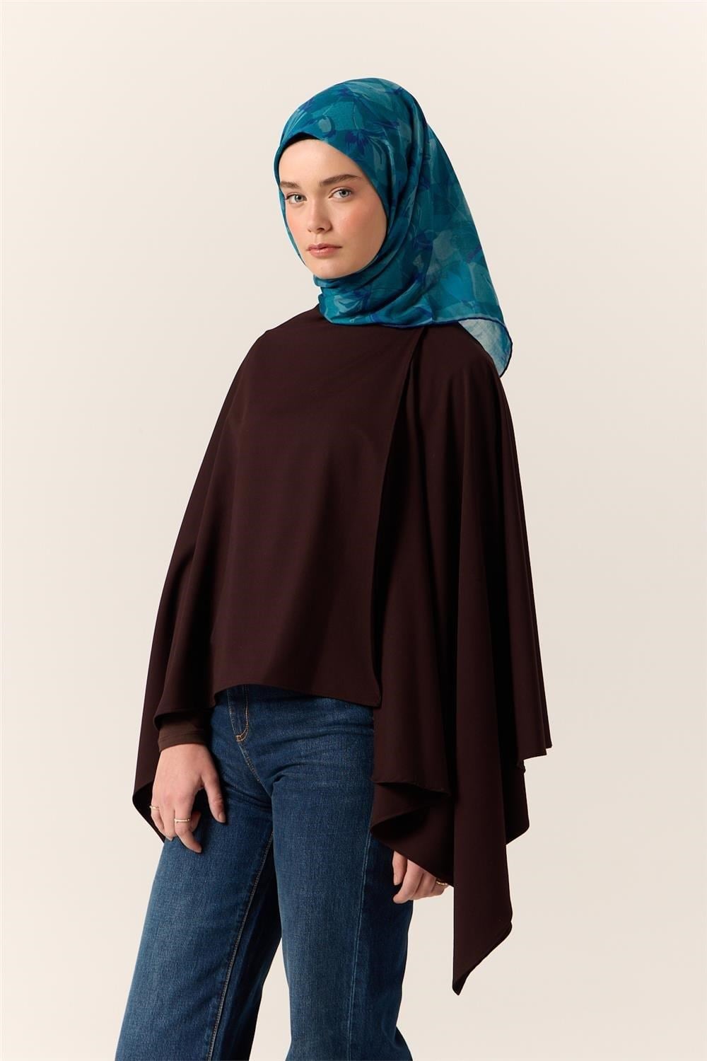 İnce Pamuk Soft Eşarp Lacivert-Turkuaz Desenli Nefes Alan Tok Duruşlu 90x90