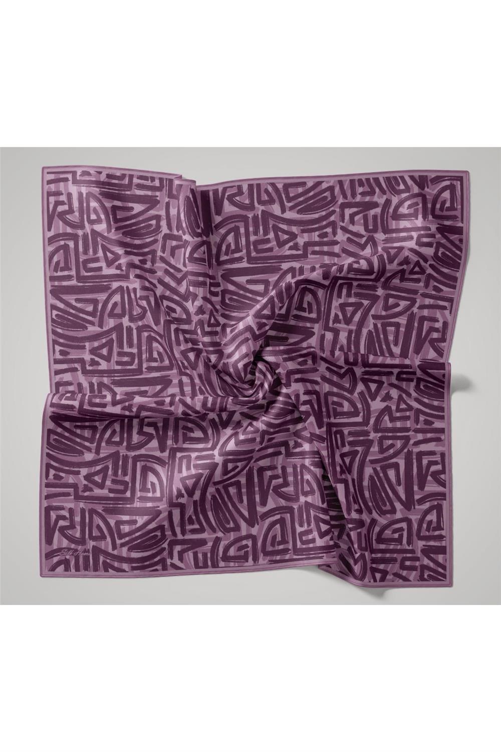 İnce Pamuk Soft Eşarp Lila Eflatun Leylak Desenli Nefes Alan 90x90