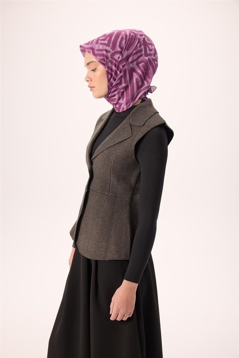 İnce Pamuk Soft Eşarp Lila Eflatun Leylak Desenli Nefes Alan 90x90