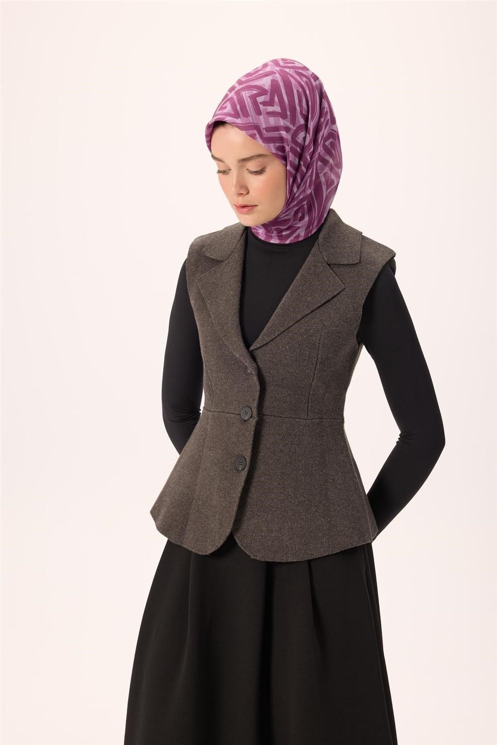 İnce Pamuk Soft Eşarp Lila Eflatun Leylak Desenli Nefes Alan 90x90