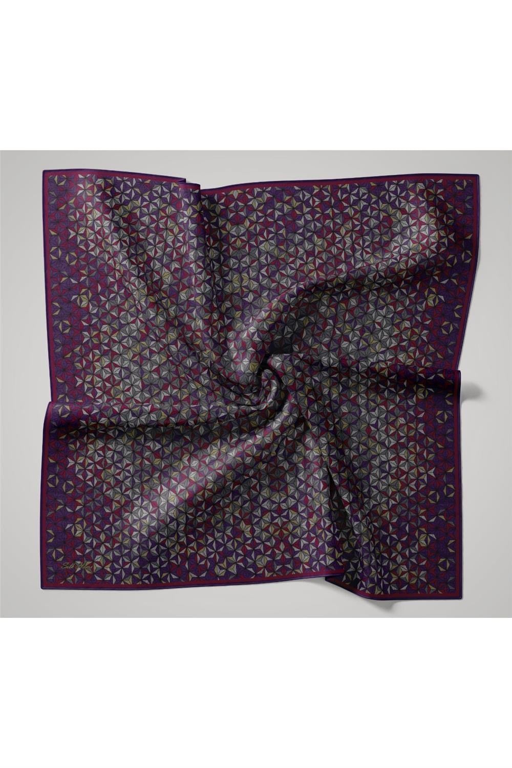 İnce Pamuk Soft Eşarp Mor-Fıstık Yeşili-Gri-Fuşya Desenli Nefes Alan Kaymaz Dokulu 90x90