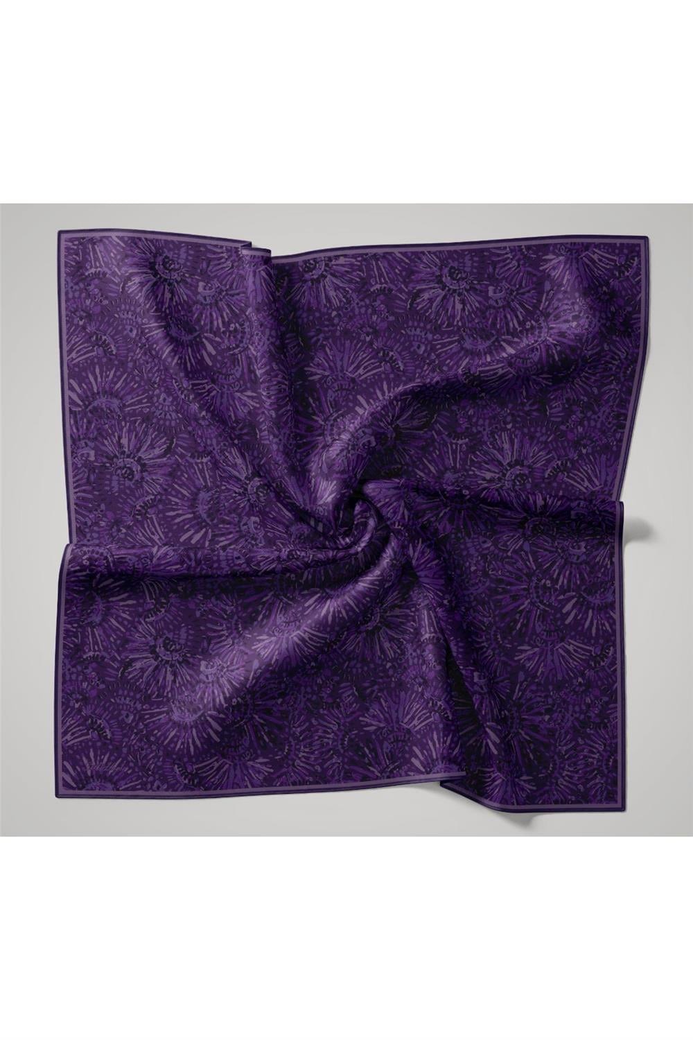 İnce Pamuk Soft Eşarp Mor-Lila Desenli Kaymaz Dokulu Tok Duruşlu 90x90