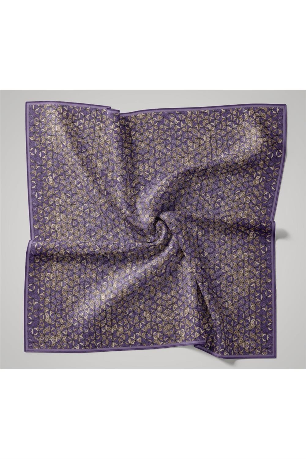 İnce Pamuk Soft Eşarp Mor-Vizon Geometrik Desenli Nefes Alan 90x90