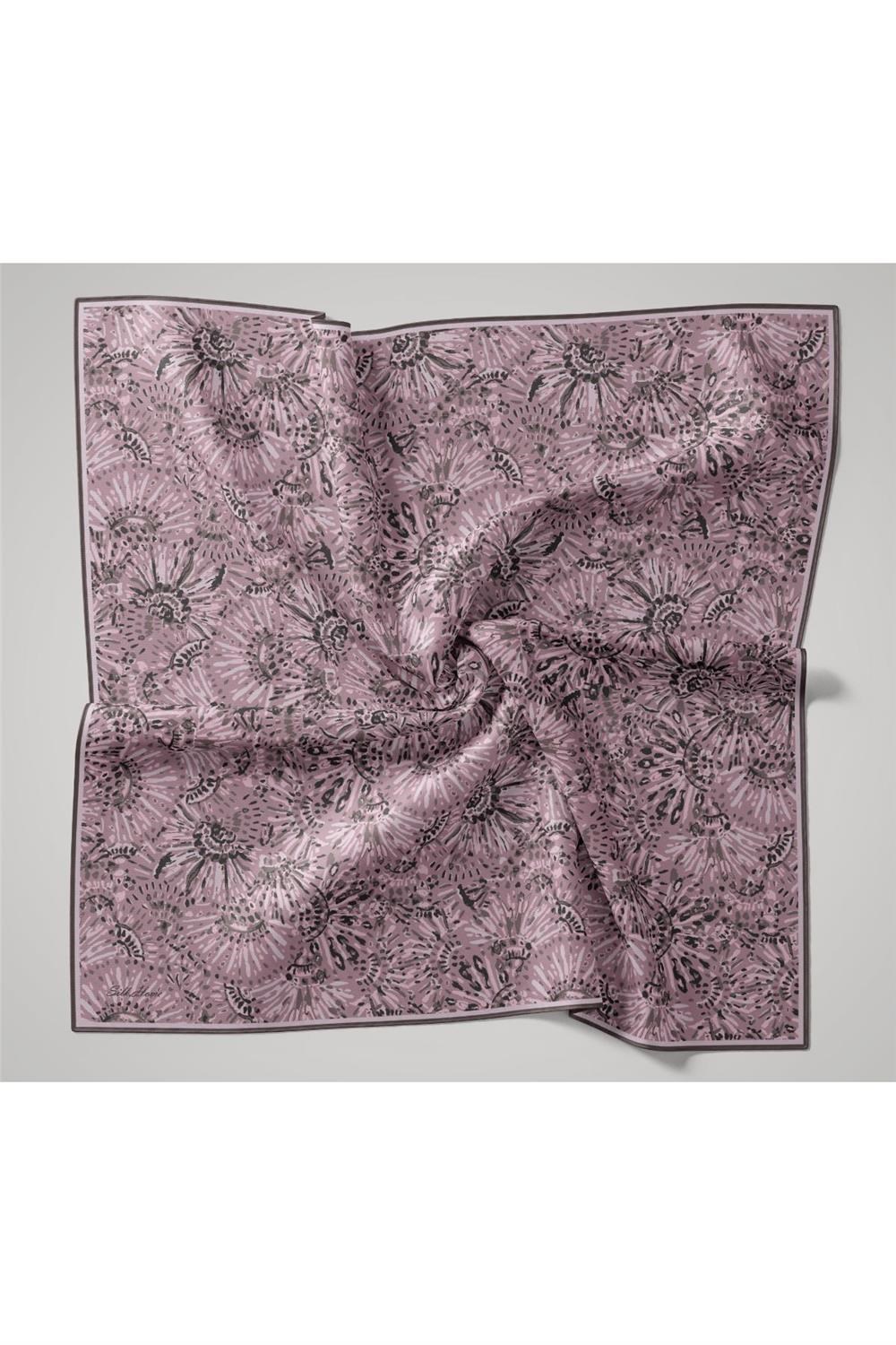 İnce Pamuk Soft Eşarp Pembe-Antrasit Desenli Tok Duruşlu Kaymaz 90x90