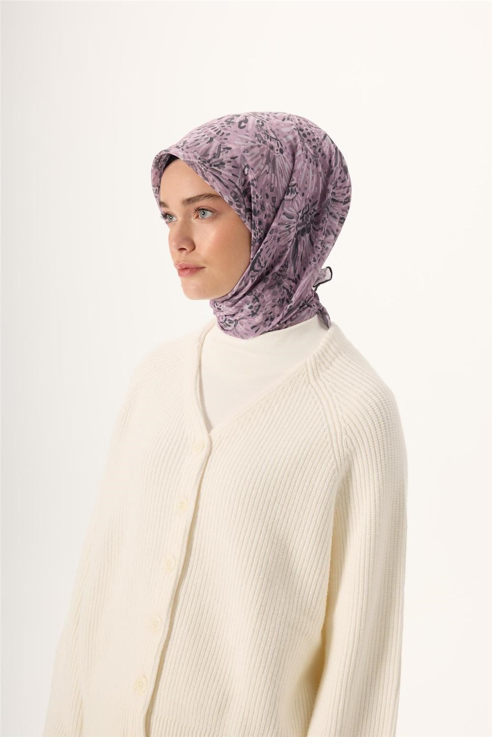 İnce Pamuk Soft Eşarp Pembe-Antrasit Desenli Tok Duruşlu Kaymaz 90x90
