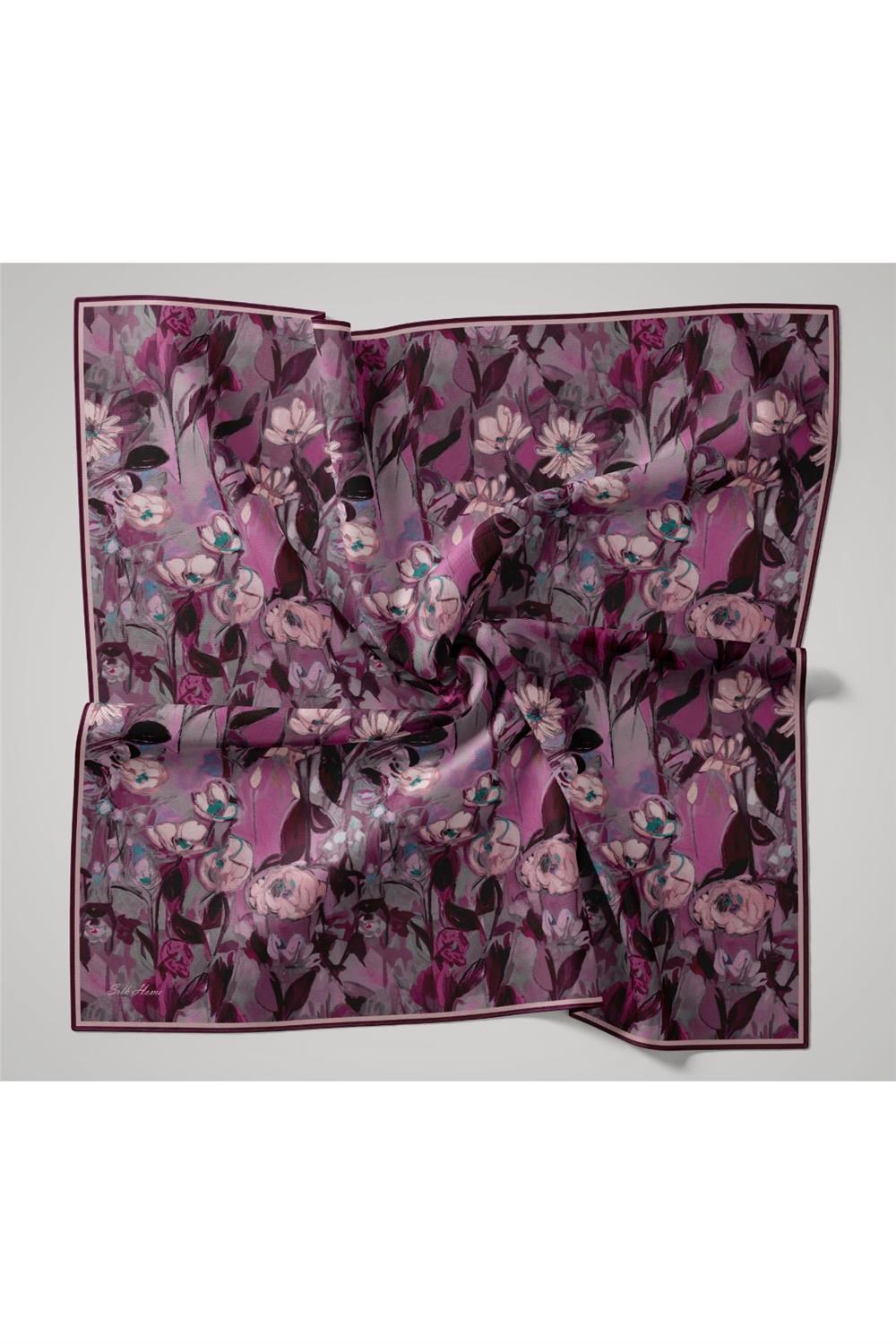 İnce Pamuk Soft Eşarp Pembe-Turkuaz Desenli Kaymaz Dokulu Tok Duruşlu 90x90