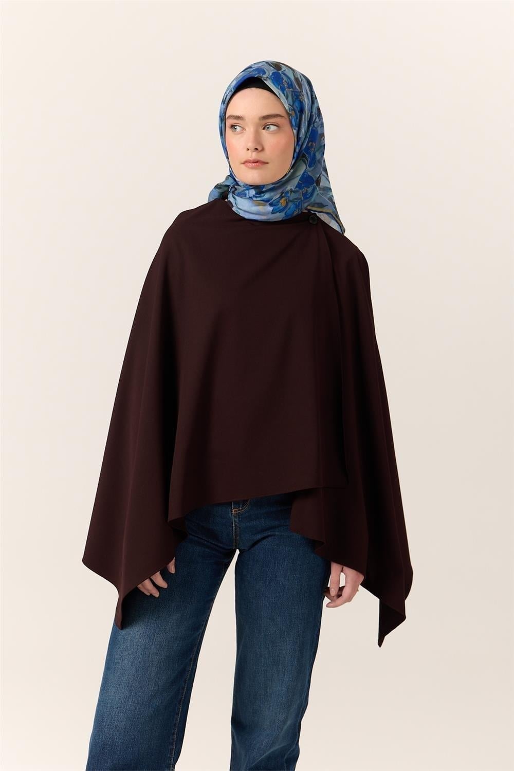 İnce Pamuk Soft Eşarp Saks-Bebe Mavi Desenli Kaymaz Dokulu Tok Duruşlu 90x90