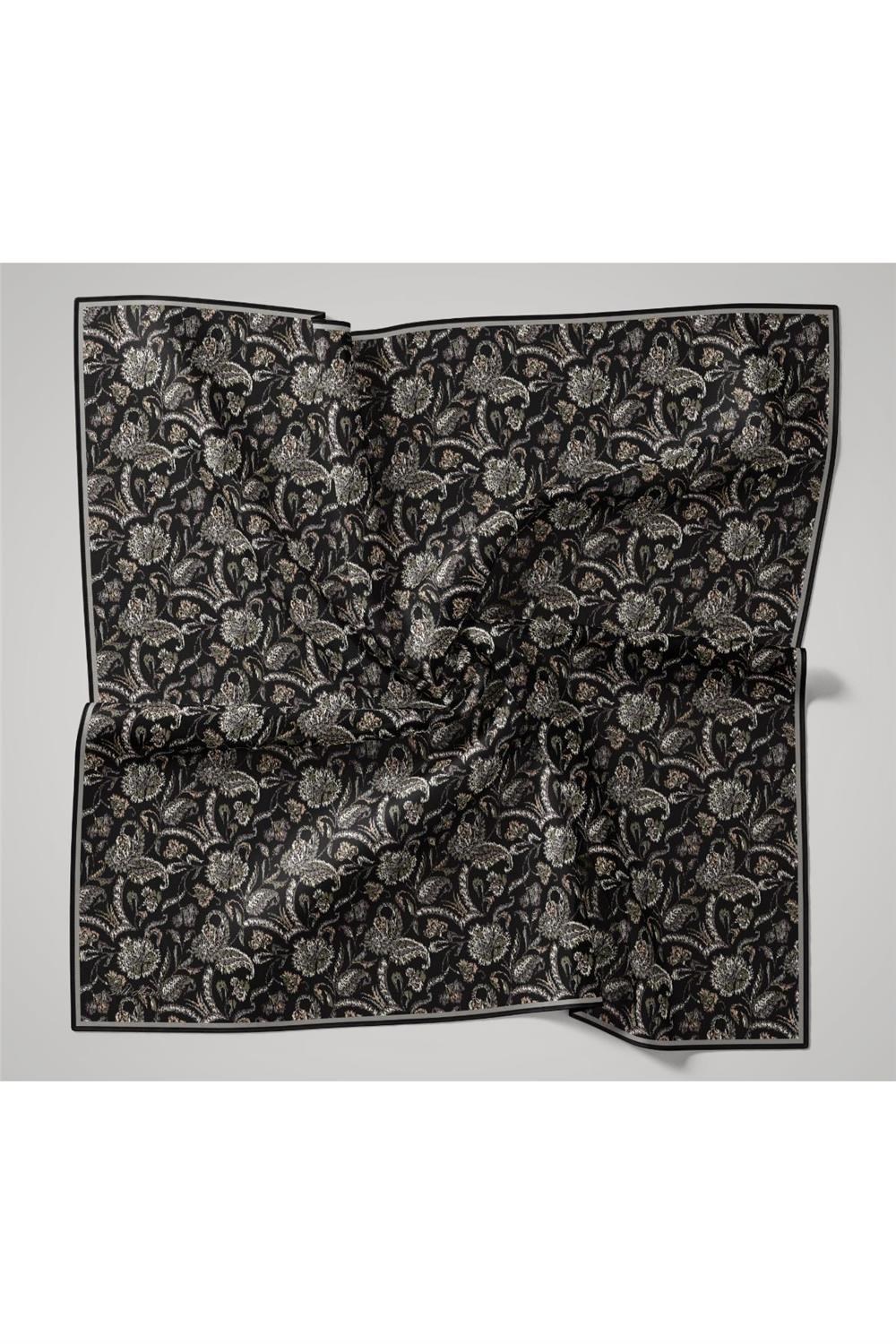 İnce Pamuk Soft Eşarp Siyah-Funda Desenli Tok Duruşlu 90x90