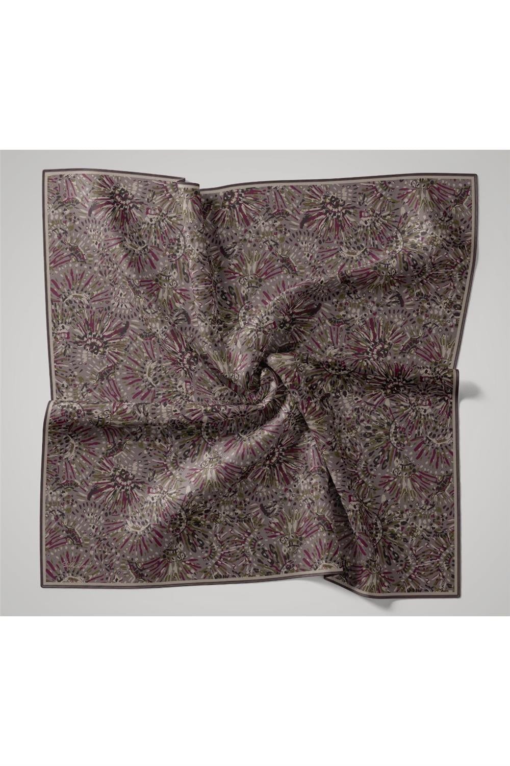İnce Pamuk Soft Eşarp Soluk Mor-Fuşya Desenli Tok Duruşlu Kaymaz 90x90