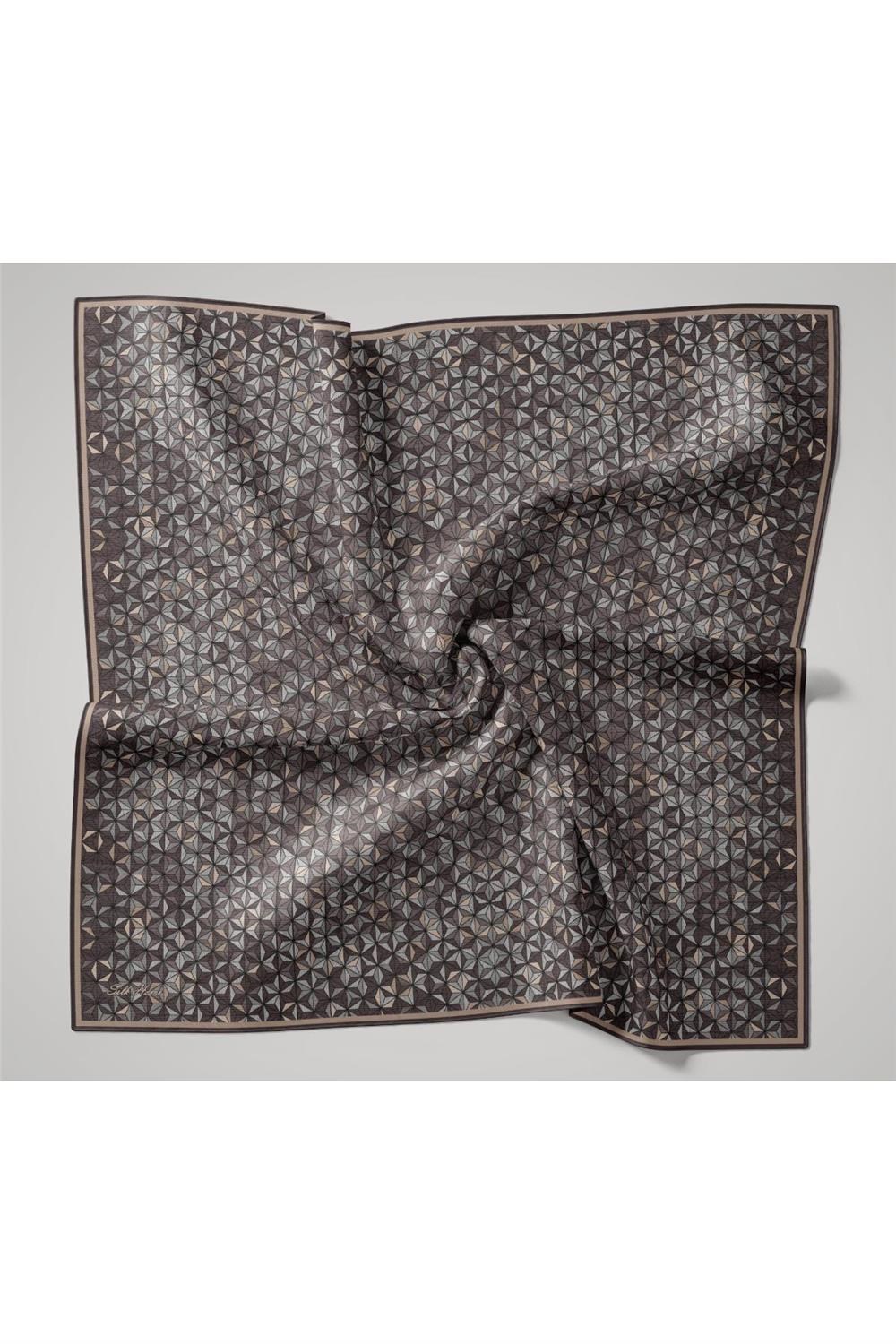 İnce Pamuk Soft Eşarp Soluk Mor-Lila Geometrik Desenli Tok Duruşlu 90x90