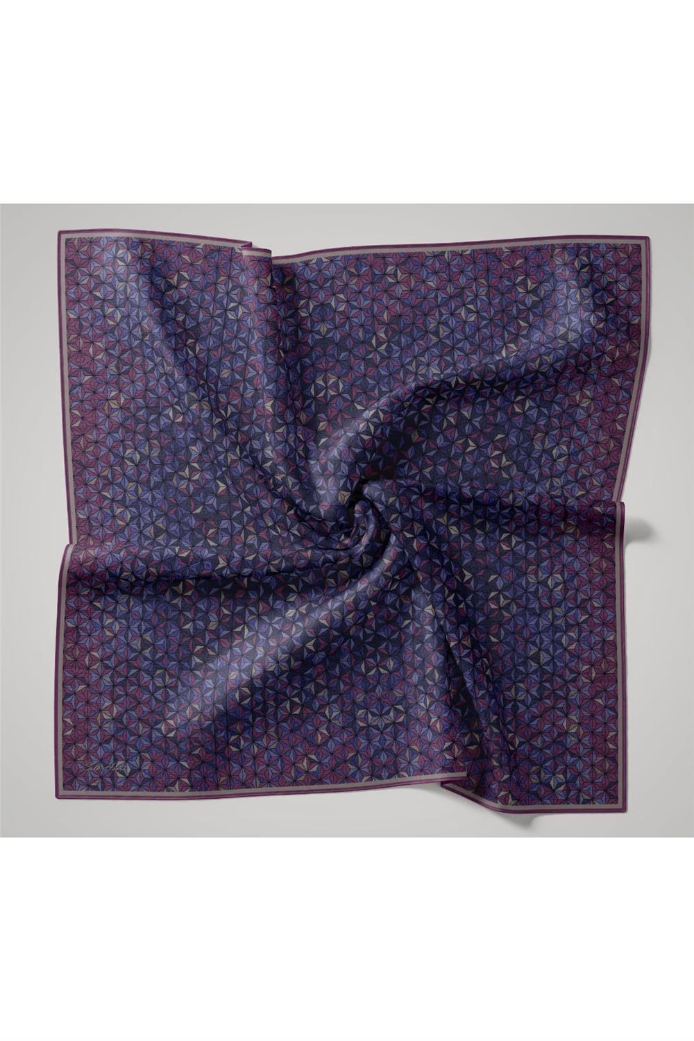 İnce Pamuk Soft Eşarp Violet Mavi Lila Gece Mavisi Saks Krem Desenli Kaymaz Dokulu Tok Duruşlu 90x90