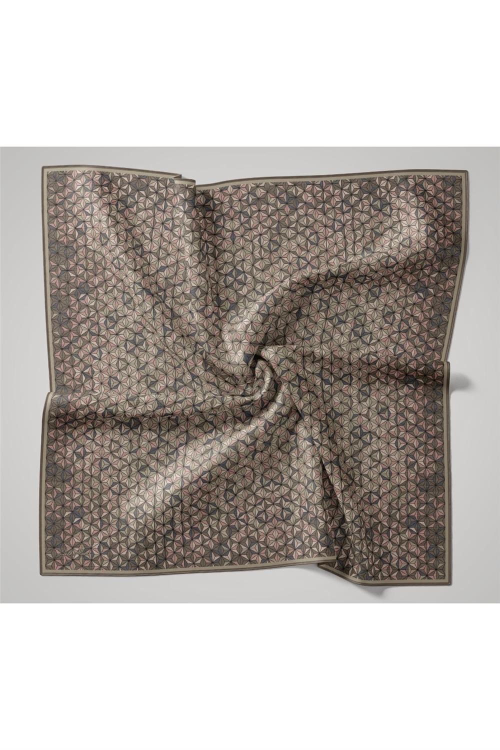 İnce Pamuk Soft Eşarp Vizon-Pembe Geometrik Desenli Tok Duruşlu 90x90